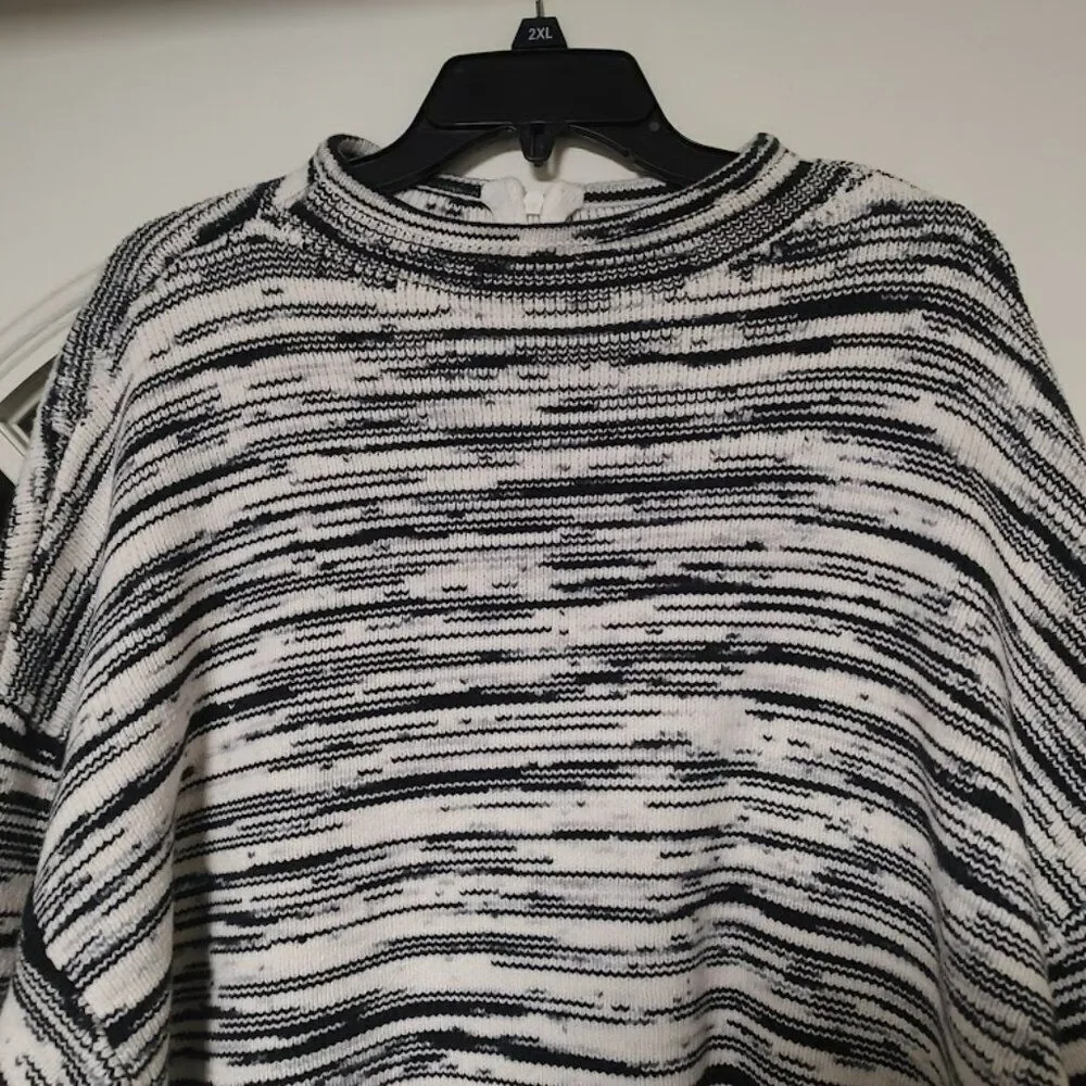 New Nine West Black White Funnel Neck Drop Shoulder Sweater Women's XXL